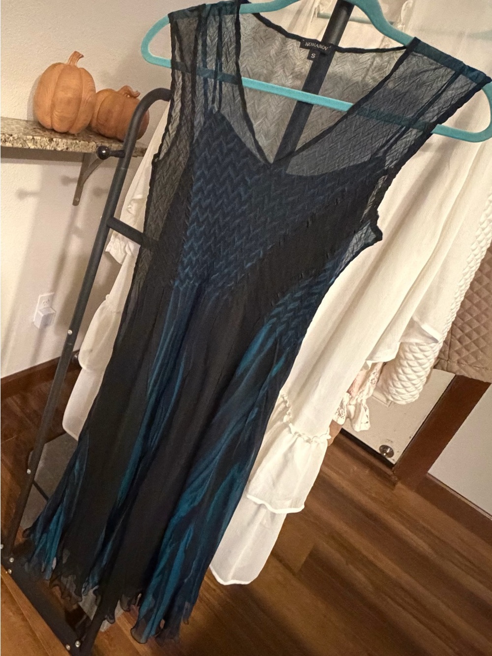 Komarov Teal & Black Sleeveless V-Neck Maxi Dress